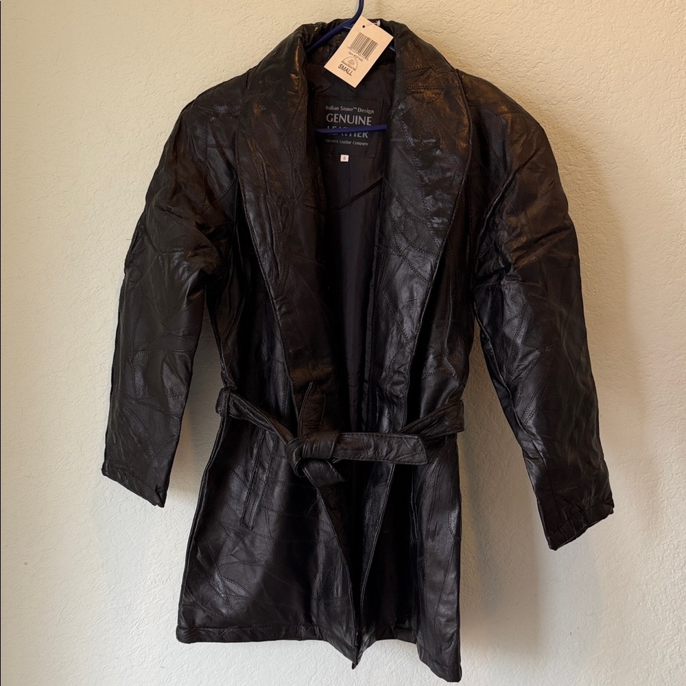Leather Black Bomber Coat with Belt